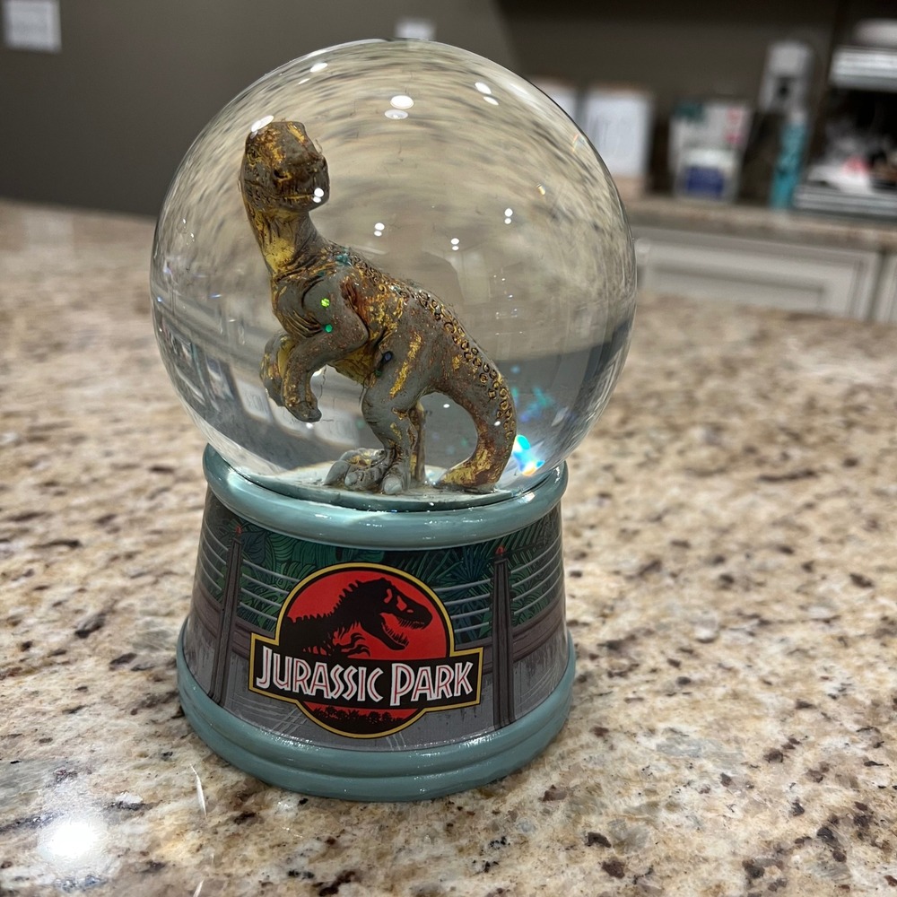 Jurassic Park Velociraptor Snow Globe Silver Buffalo Light Up Dinosaur Decor